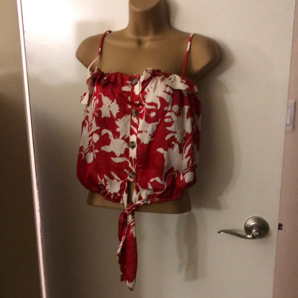 H&M red and white spaghetti strap crop